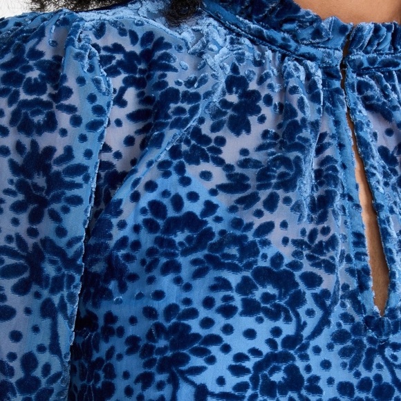 Shoshanna Sasha Mini Dress in Velvet Burnout Lapis Blue Floral Size 12 - Picture 2 of 16